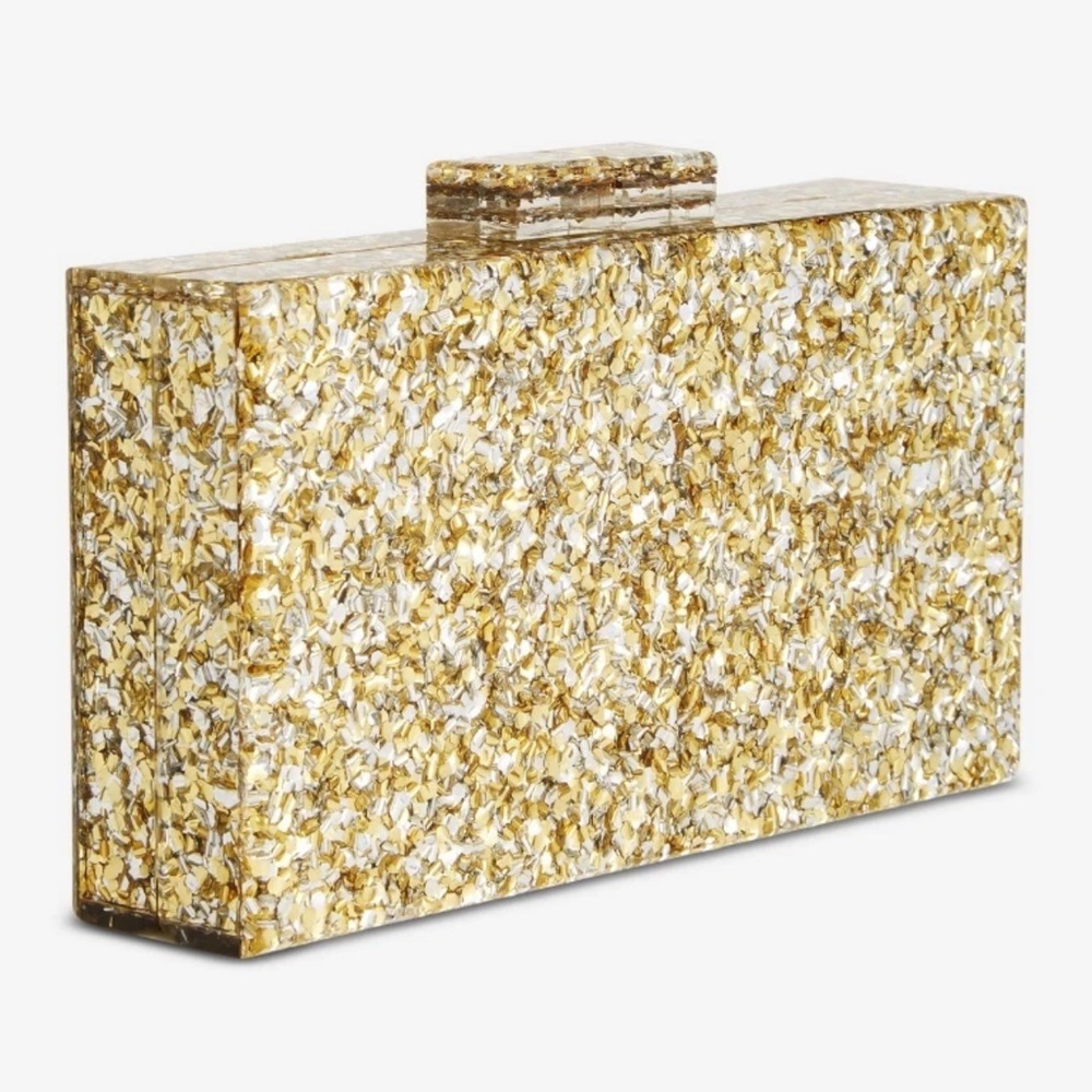 NEW I.N.C. International Concepts Acrylic Sparkle Crossbody Clutch Shiny Gold - Picture 4 of 14
